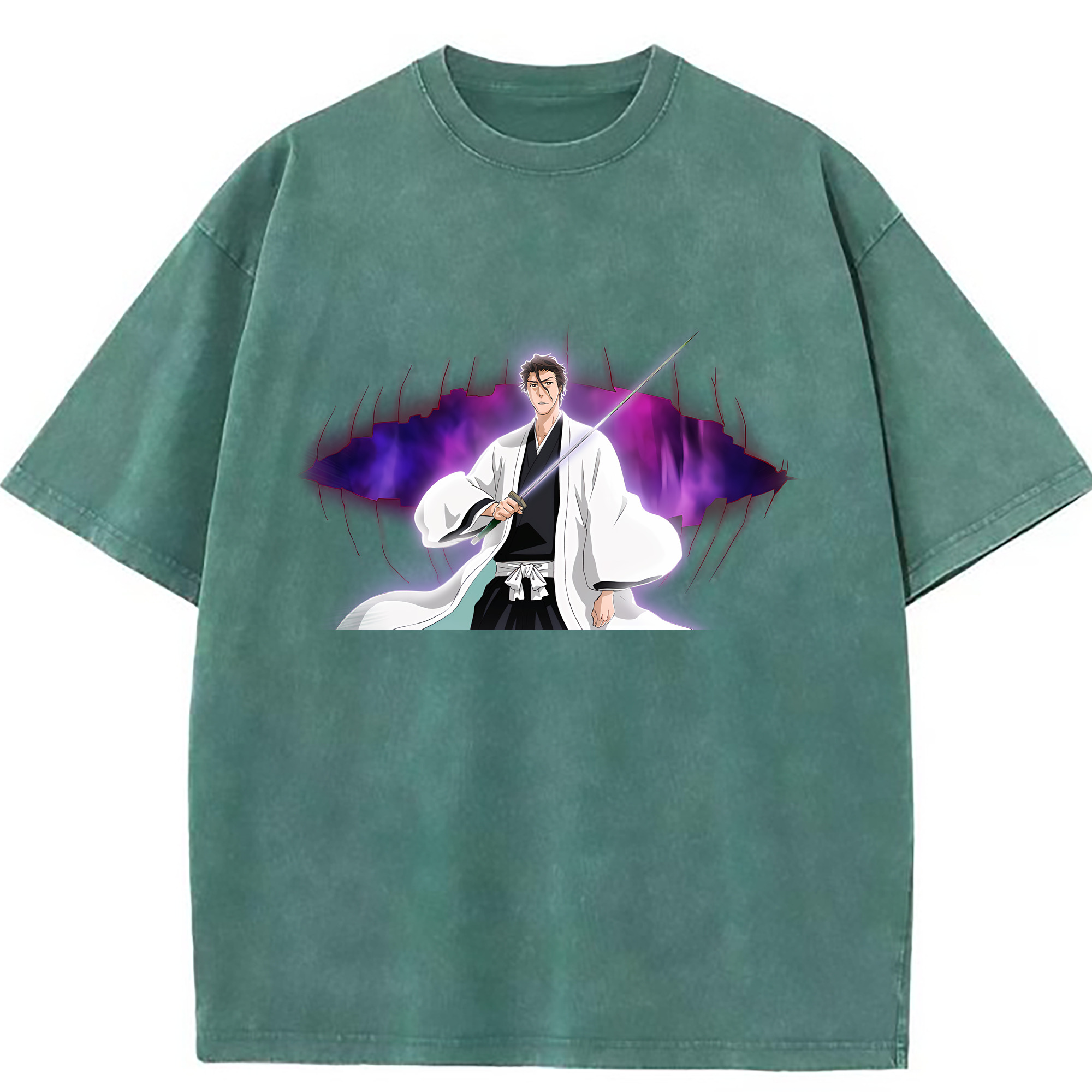 （画像用） ブリーチ 藍染 惣右介（あいぜん そうすけ） BLEACH Aizen Sousuke 綿100% ヴィンテージ風 半袖Tシャツ（フロントプリント）